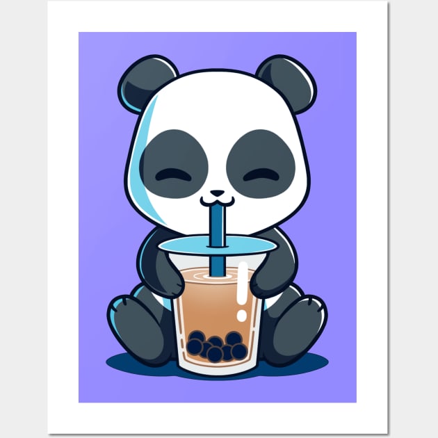 Cute Funny Panda Drinking Cold Drink Wall Art by LazyMice